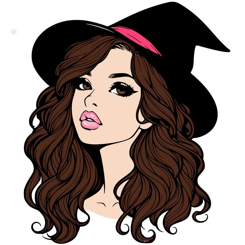 realistic witch girl with wavy hair and lips