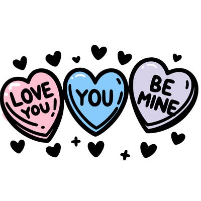 three hearts that say, love you be mine