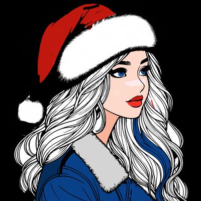 realistic girl in santa hat