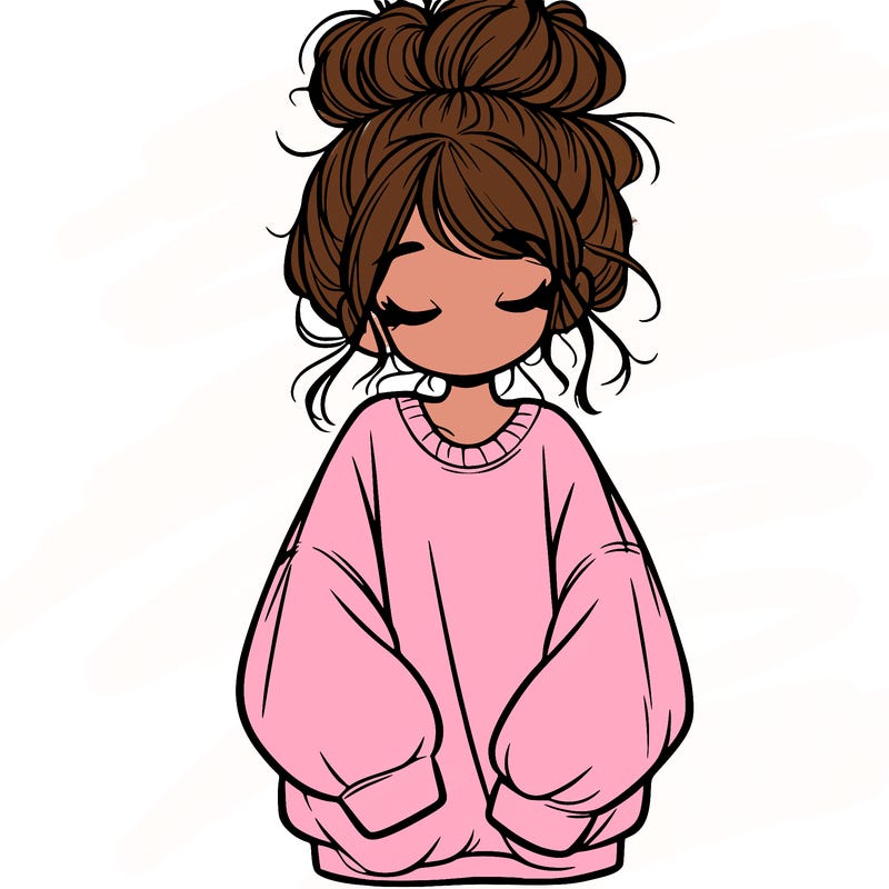 girl with baggy sweatshirt and messy bun