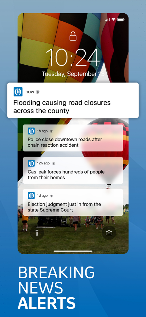 Smartphone lock screen showing multiple breaking news notifications from the Omaha World-Herald app.