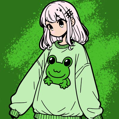 girl wearing frogging sweatshirt