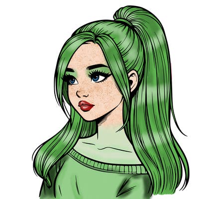 realistic girl with a high ponytail