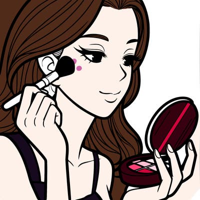 little girl putting on makeup