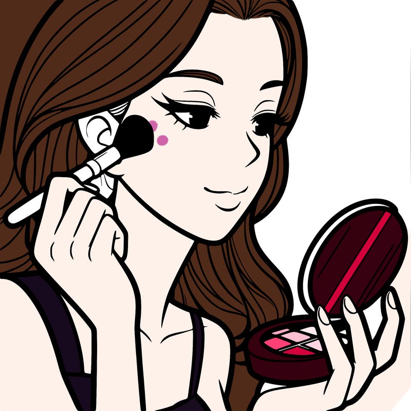 little girl putting on makeup