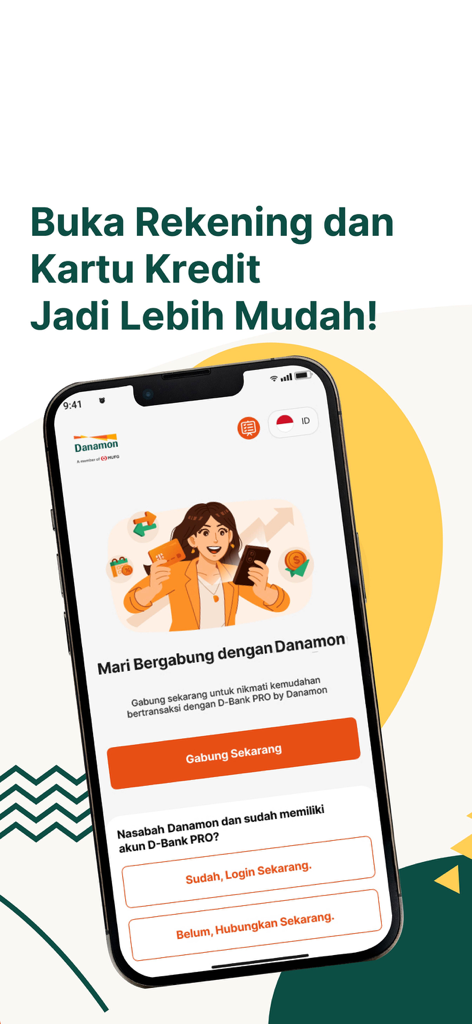 D-Bank PRO app onboarding screen displaying account and credit card opening options
