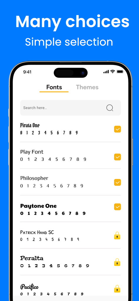 Un elenco di varie scelte di font eleganti ed estetici disponibili nell'app Font per iPhone