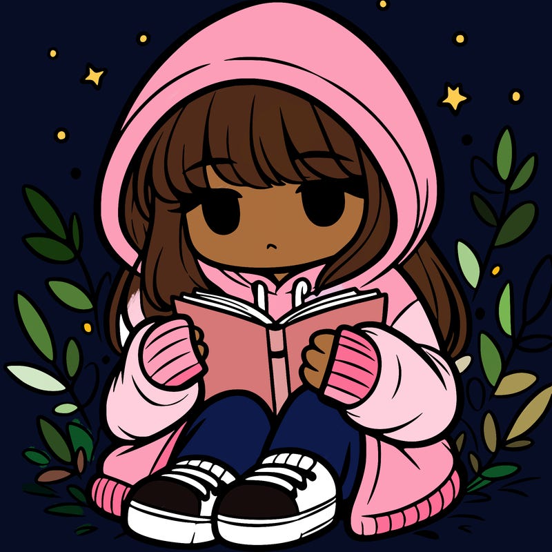 girl in oversized hoodie reading a book