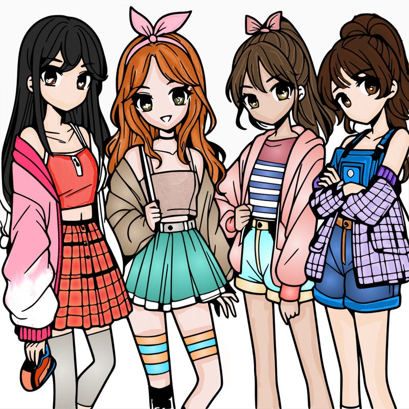 teen manga girls group of 4