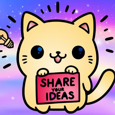 a cute cat saying share your ideas