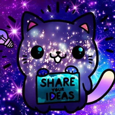 a cute cat saying share your ideas