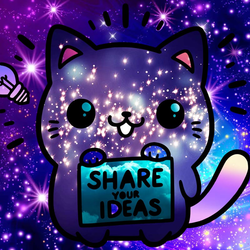 a cute cat saying share your ideas