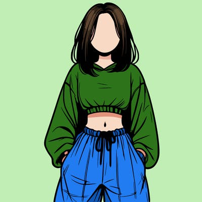 realistic girl faceless with baggy pants and a crop top