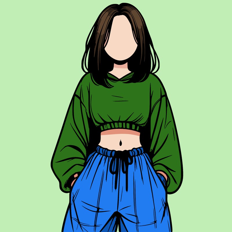 realistic girl faceless with baggy pants and a crop top