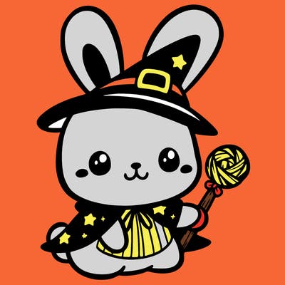 cute tiny bunny with a witch costume