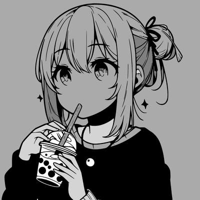 manga character drinking boba