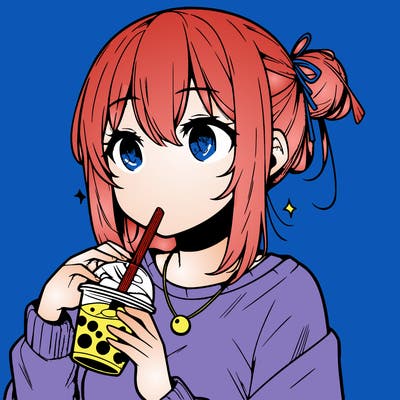 manga character drinking boba