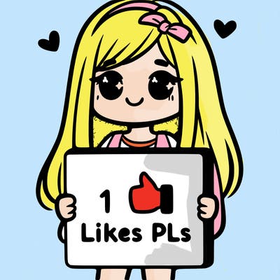 girl holding a sign saying 10 likes pls