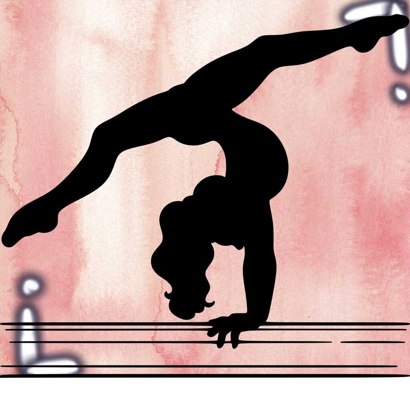 gymnast doing split handstand on a beam