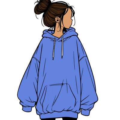 realistic girl with a oversized sweatshirt on and a bun