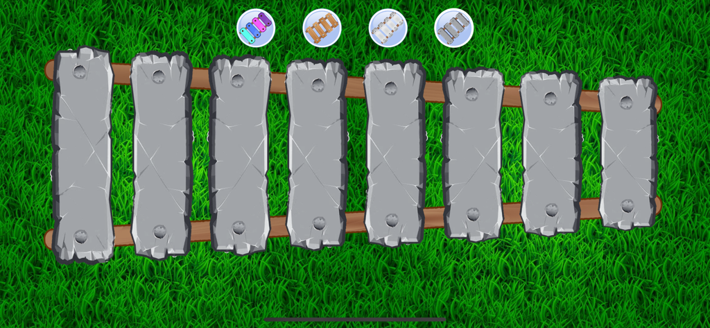 Xylophone app featuring stone bars on grass background