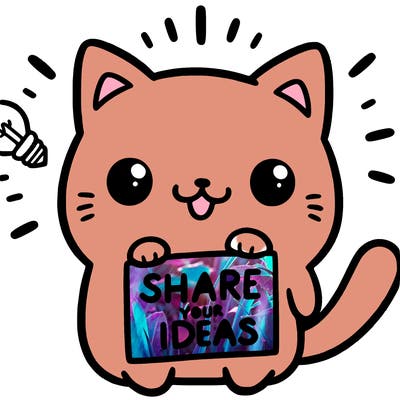 a cute cat saying share your ideas