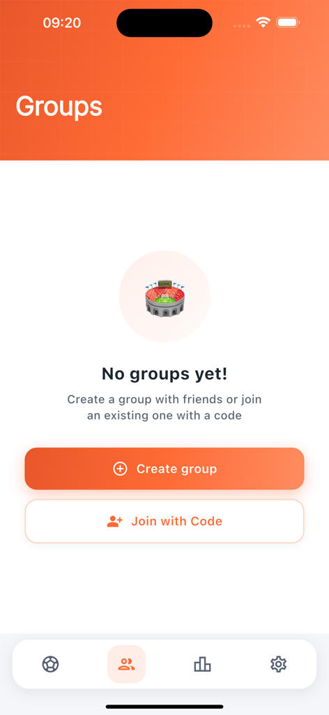 GoBet - GoBet app screen to create or join social sports prediction groups