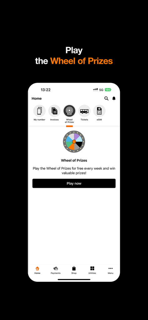 My Orange Moldova - My Orange Moldova app interface displaying the Wheel of Prizes game feature.