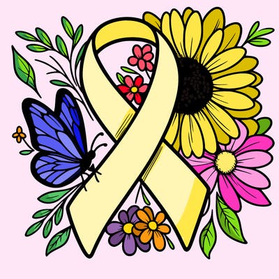 cancer awareness symbol with flowers and butterflies
