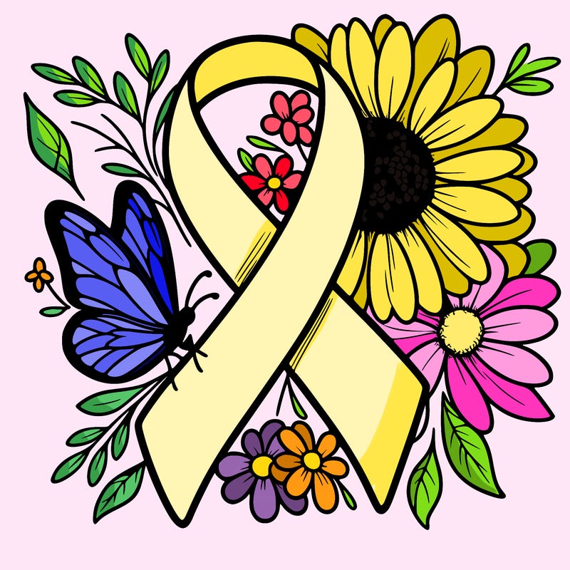 cancer awareness symbol with flowers and butterflies