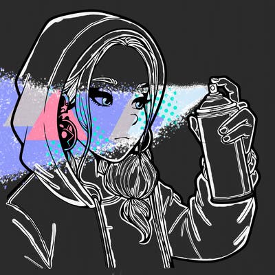 a realistic girl, spray painting