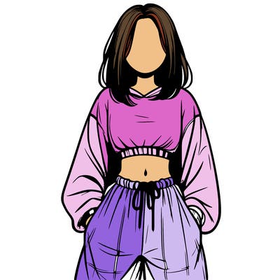 realistic girl faceless with baggy pants and a crop top