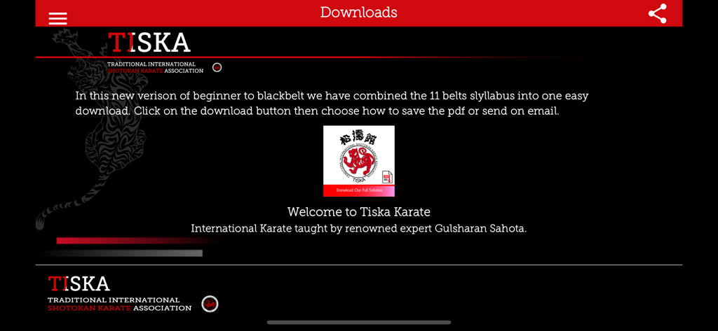 Beginner to Black Belt - Syllabus download screen for the Beginner to Black Belt Shotokan Karate app.