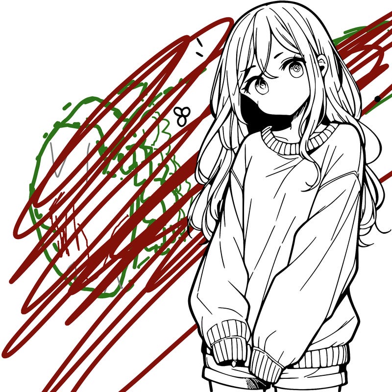 manga teen girl  in a sweater and baggy pants