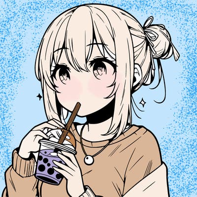 manga character drinking boba