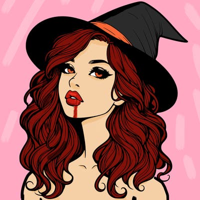 realistic witch girl with wavy hair and lips
