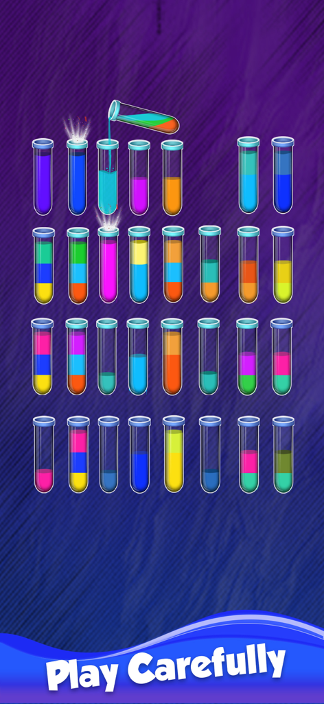 Water Sort Puzzle Color - Gameplay of water sort puzzle where colored liquid is being poured into test tubes