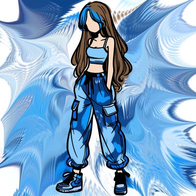 girl in baggy pants crop top and long hair