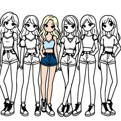 a group of girls wearing crop tops and shorts