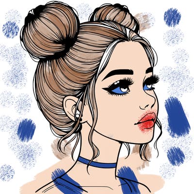 realistic girl with buns on the top of her head