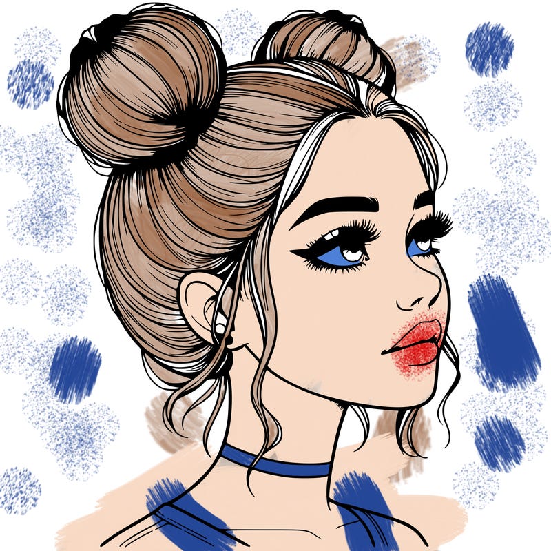 realistic girl with buns on the top of her head