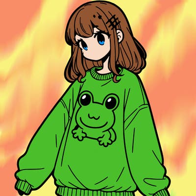 girl wearing frogging sweatshirt