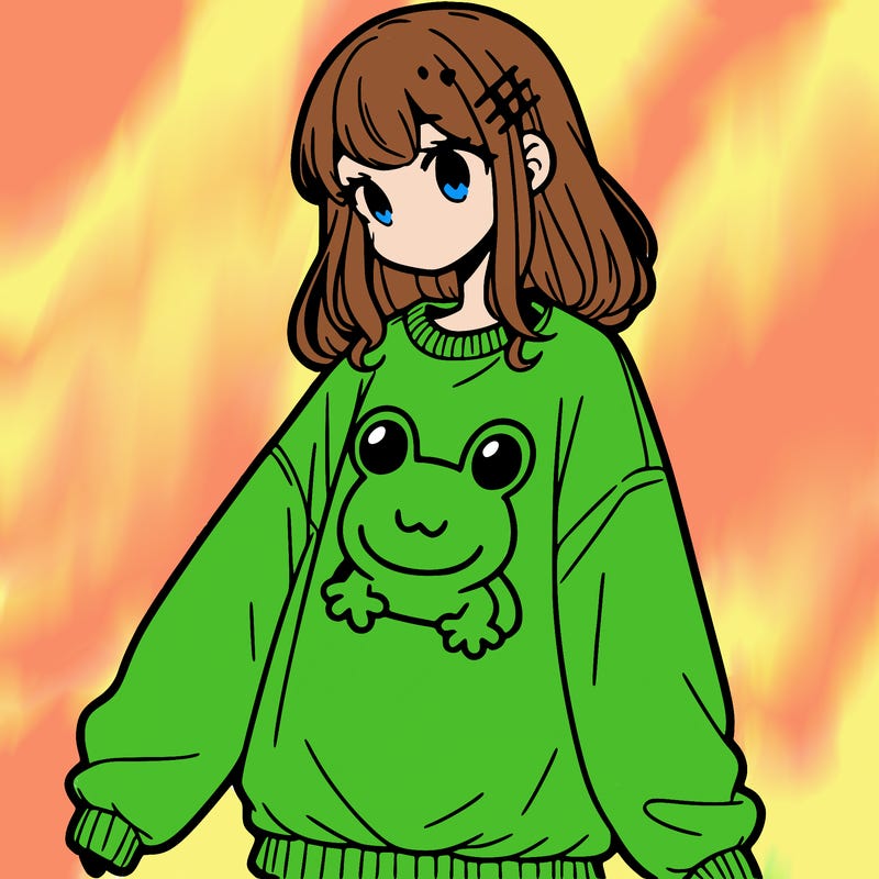 girl wearing frogging sweatshirt