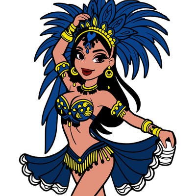 a samba dancer in colorful costume.