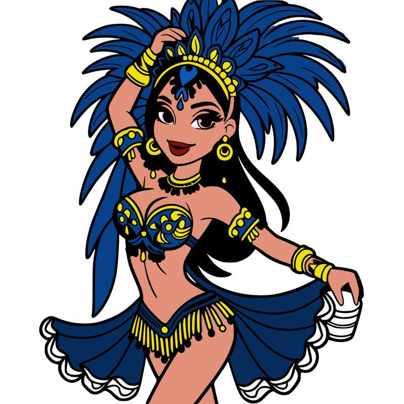 a samba dancer in colorful costume.