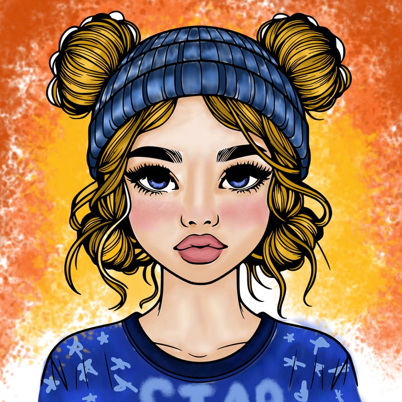 realistic girl with buns in her hair with a beanie on