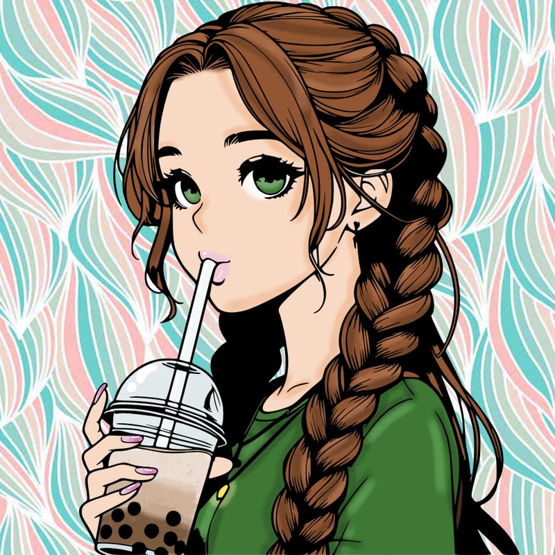 realistic girl with braided hair drinking boba