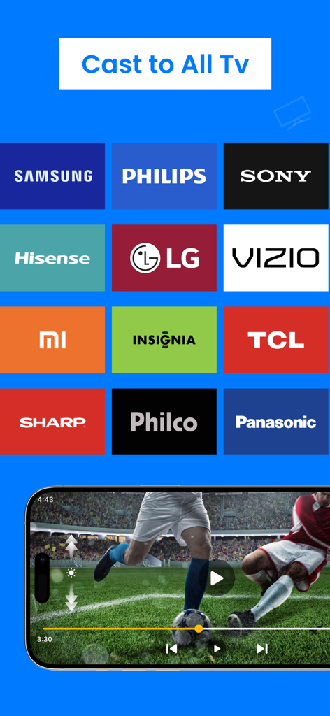 Smart View app screen showing compatibility with major TV brands like Samsung Sony and LG