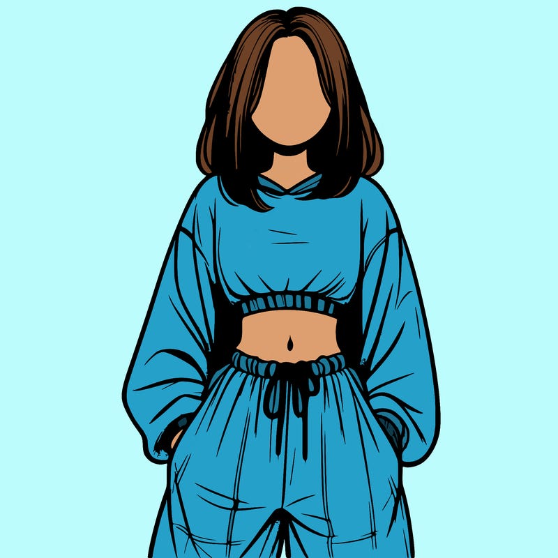 realistic girl faceless with baggy pants and a crop top