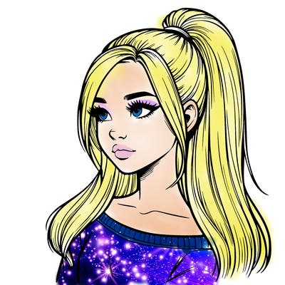 realistic girl with a high ponytail